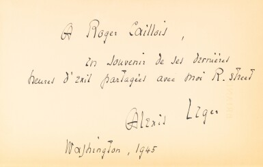 View full screen - View 1 of Lot 111. Briand. (New York, 1943). In-8. Broché. Édition originale avec un envoi autographe de Saint-John-Perse à Roger Caillois..