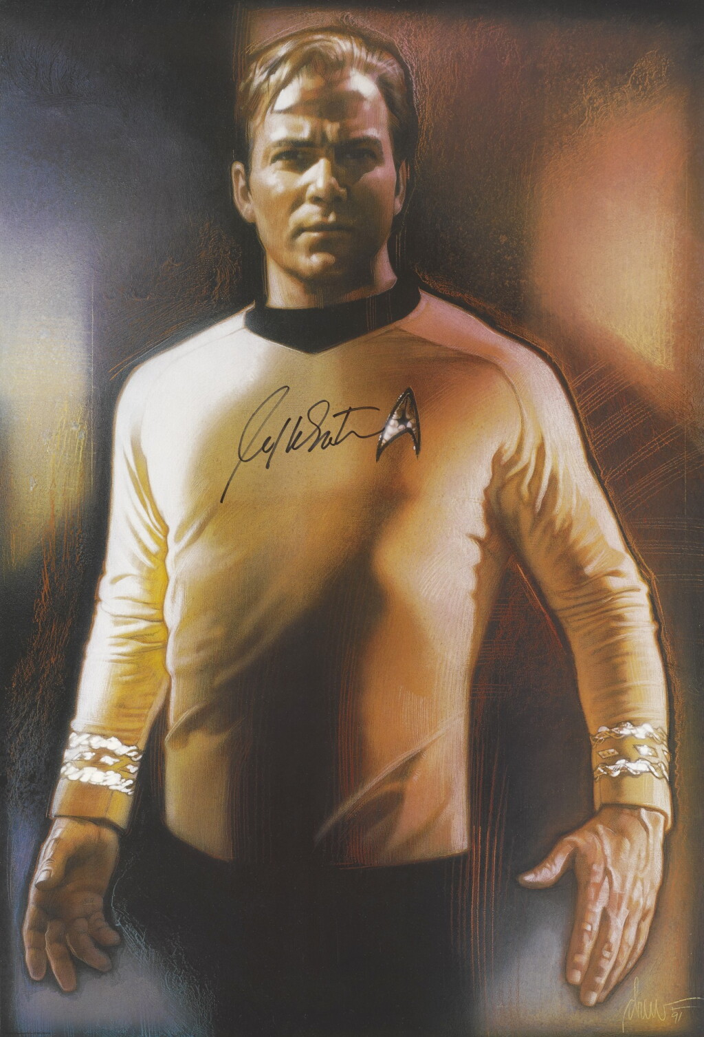 Voir en plein écran - Voir 1 du lot 278. CAPTAIN KIRK (1991) DREW STRUZAN 25TH ANNIVERSARY POSTER, US, SIGNED BY WILLIAM SHATNER.