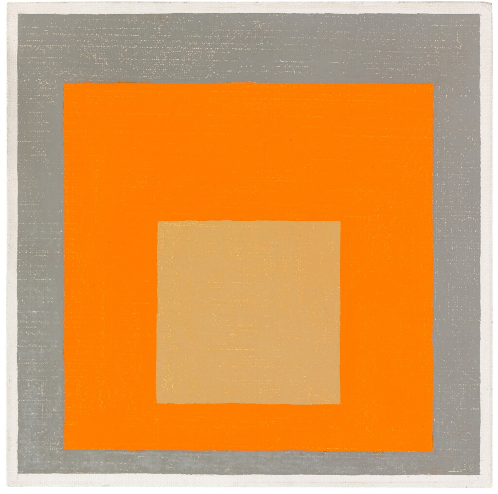 View full screen - View 1 of Lot 9. STUDY TO HOMAGE TO THE SQUARE: REDDISH IN ORANGE WITH GRAY.