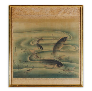 View full screen - View 1 of Lot 264. Avec la signature de Matsumura Goshun Les carpes | 松村吳春(款) 鯉魚圖 | With the signature of Matsumura Goshun.