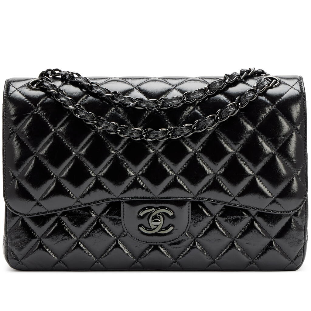 View full screen - View 1 of Lot 107. So Black Quilted Shiny Crumpled Calfskin Jumbo Double Flap Black Hardware, 2020 .