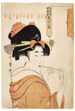 KITAGAWA UTAMARO (1754-1806) A WOMAN WITH NEEDLE AND THREAD | EDO PERIOD, 19TH CENTURY