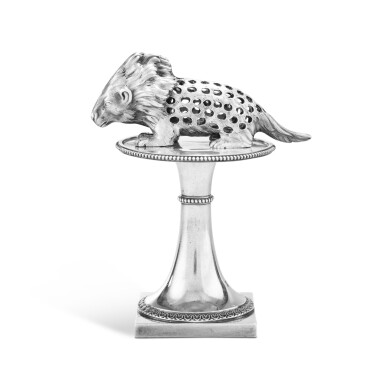 View full screen - View 1 of Lot 133. A French silver toothpick holder shaped as porcupine, Paris, 1809-1819 | Porte cure-dents en argent en forme de porc-épic, Paris, 1809-1819.
