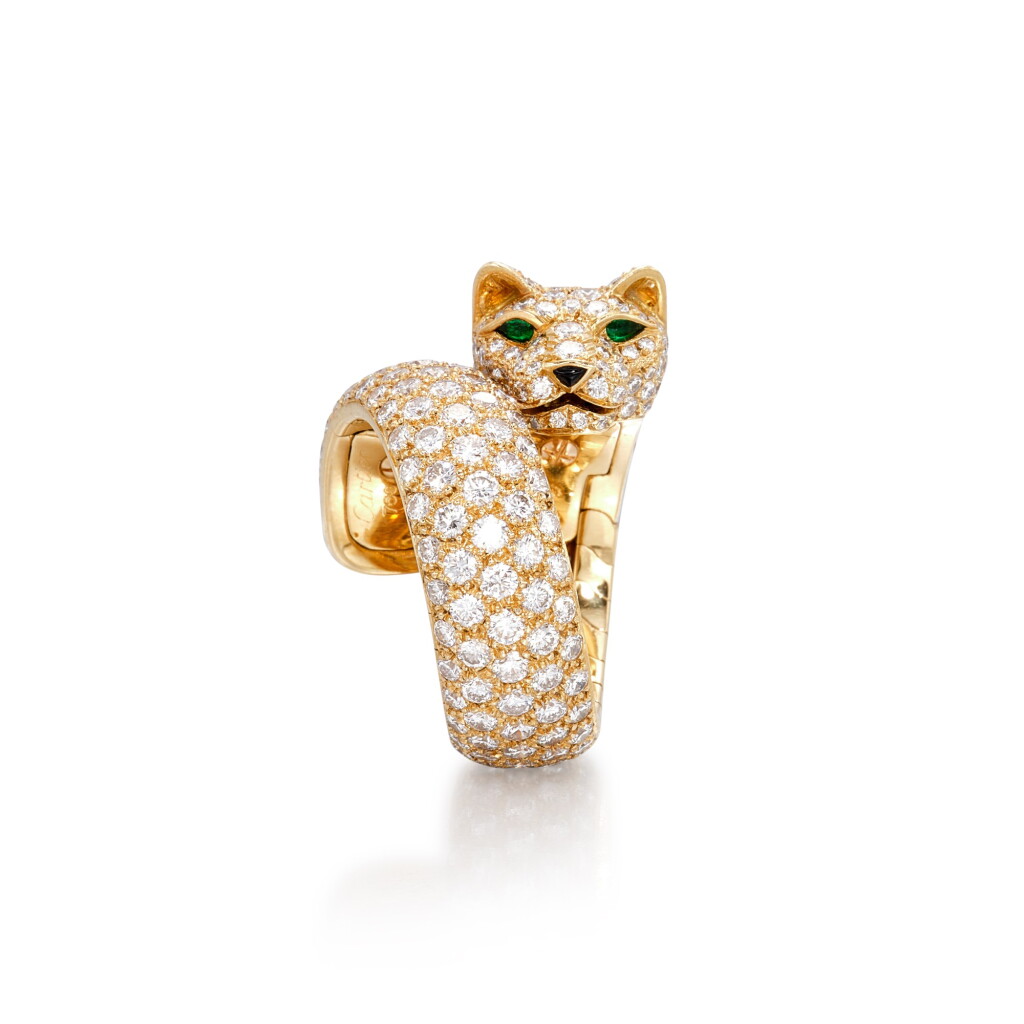 View full screen - View 1 of Lot 1605. 'Panthère' Diamond, Onyx and Emerald Ring | 卡地亞 | 'Panthère' 鑽石 配 縞瑪瑙 及 祖母綠 戒指.