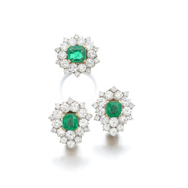 View full screen - View 1 of Lot 772. Emerald and diamond demi-parure.