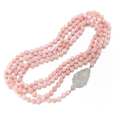 View full screen - View 1 of Lot 33. LONG PINK OPAL AND DIAMOND NECKLACE (LUNGA COLLANA CON OPALI ROSA E DIAMANTI).