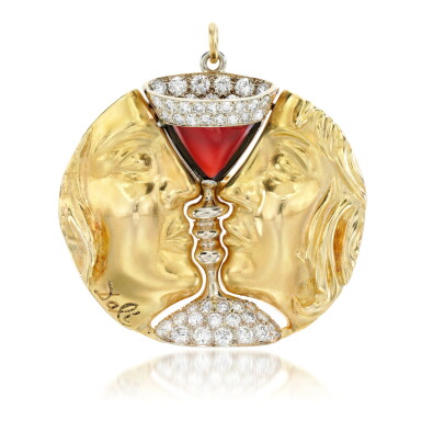 View full screen - View 1 of Lot 151. Alemany & Ertman for Salvador Dali | Diamond and garnet brooch, 'Tristan and Isolde', 1950s.