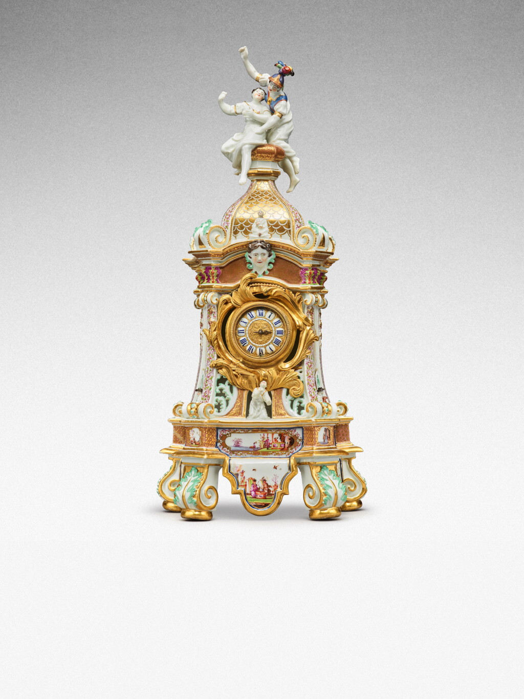 View full screen - View 1 of Lot 64. A highly important documentary and dated Meissen mantel clock case, Dated 1727, the gilt-bronze mount probably German, mid-18th century, the movement signed Barrey à Paris, Circa 1700 .