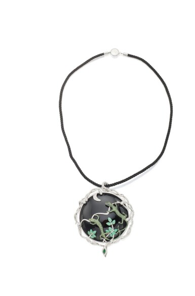 View full screen - View 1 of Lot 188. Tiffany & Co. | Gem-Set and Diamond 'Green Lizard' Pendant-Brooch.