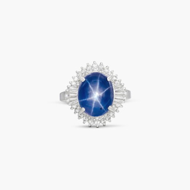 View full screen - View 1 of Lot 1462. Star Sapphire and Diamond Ring | 星光藍寶石 配 鑽石 戒指 .