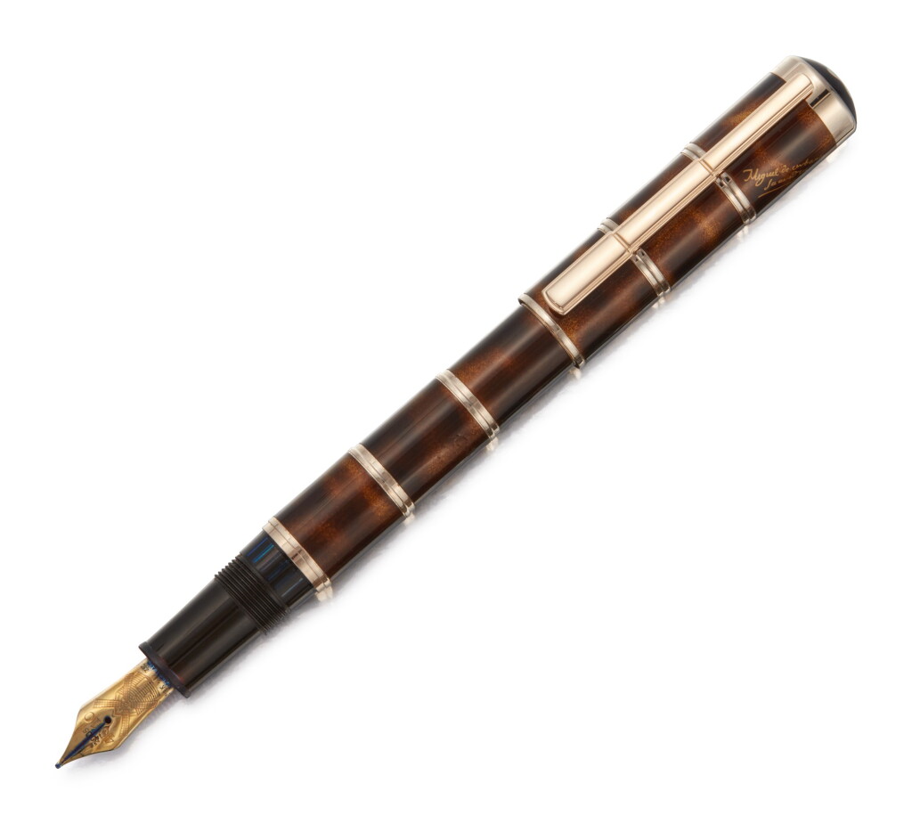 View full screen - View 1 of Lot 145. MONTBLANC | A BROWN LACQUER AND PALLADIUM PLATED FOUNTAIN PEN, CIRCA 2005.