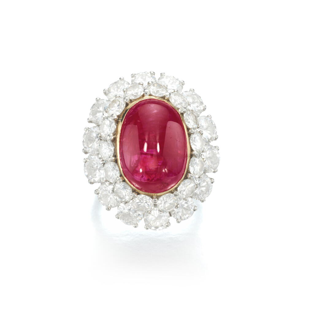 View full screen - View 1 of Lot 719. Ruby and diamond ring, circa 1974.