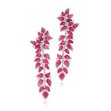 View full screen - View 1 of Lot 932. Pair of ruby and diamond earrings.