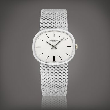 View full screen - View 1 of Lot 965. Ellipse, Reference 3545 | A white gold bracelet watch, Circa 1970 | 百達翡麗 | Ellipse 型號3545 | 白金鏈帶腕錶,約1970年製.