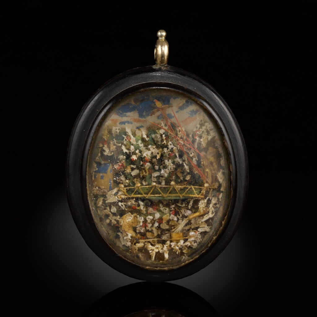 View full screen - View 1 of Lot 60. Southern German or Austrian, 17th century | Pendant with Miniature Scenes of Saint Francis and the Virgin.