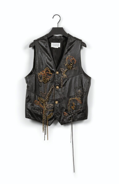 View full screen - View 1 of Lot 531. Ligne 0, Black Leather waistcoat, Spring Summer 2010 | Gilet en cuir noir, Printemps Eté 2010.