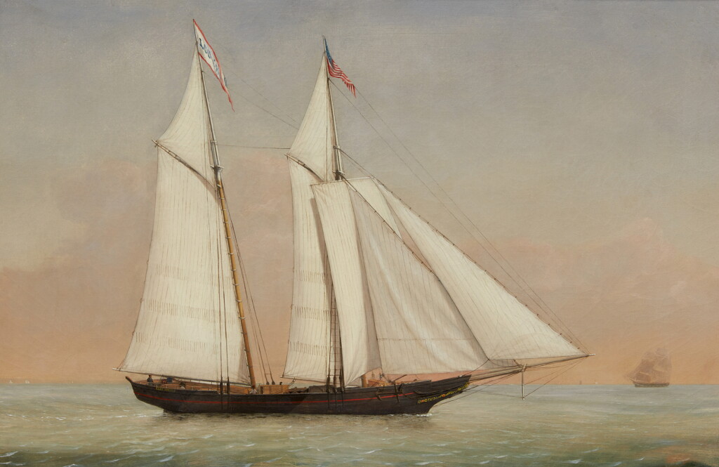 View full screen - View 1 of Lot 49. FITZ HENRY LANE | SCHOONER "LOO CHOO" IN A CALM SEA.