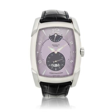 View full screen - View 1 of Lot 88. Kalpa XL Hebdomadaire A stainless steel rectangular wristwatch with date and power reserve indication, Circa 2008.