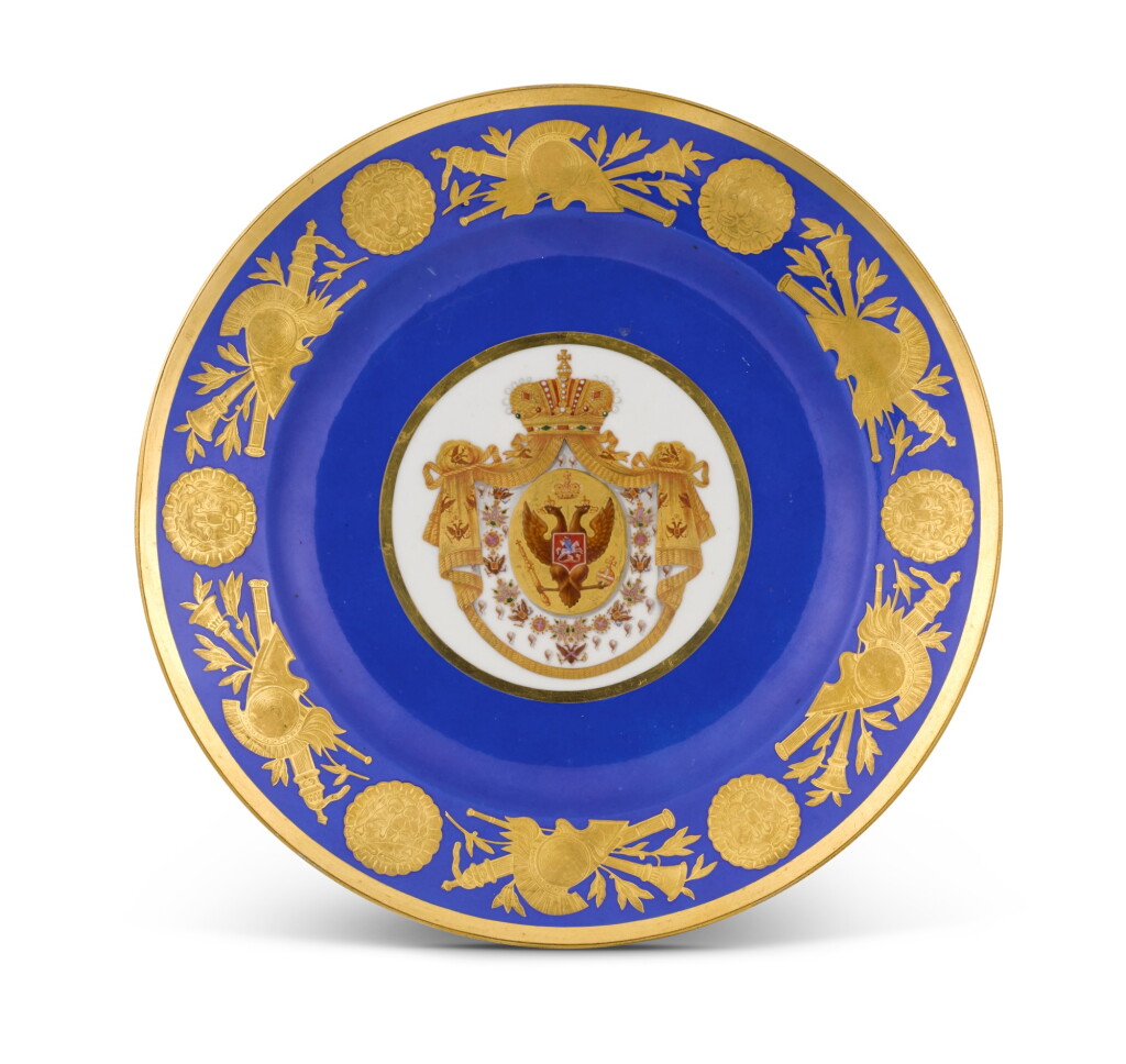View full screen - View 1 of Lot 192. A PORCELAIN PLATE FROM THE CORONATION SERVICE OF NICHOLAS I, IMPERIAL PORCELAIN FACTORY, ST PETERSBURG, PERIOD OF NICHOLAS I (1825-1855).