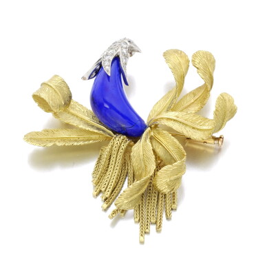 View full screen - View 1 of Lot 439. STERLÉ FOR CHAUMET | LAPIS LAZULI, DIAMOND AND GOLD BROOCH, 1960S.