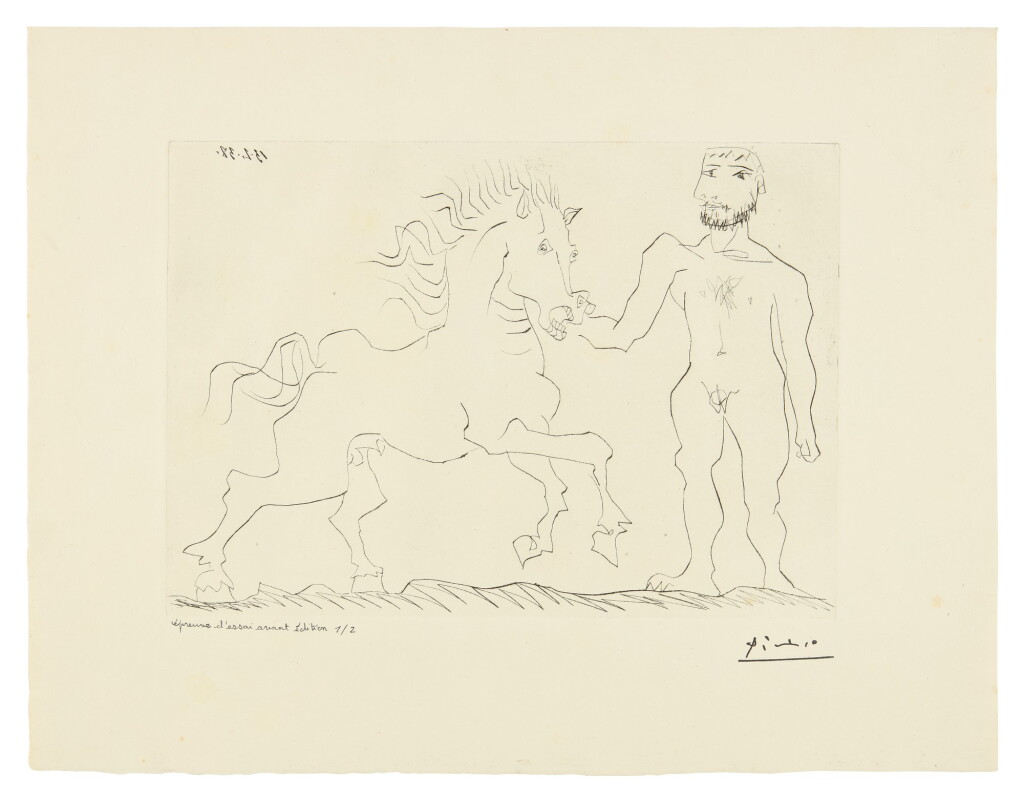 View full screen - View 1 of Lot 69. PABLO PICASSO | HOMME NU DEBOUT AVEC UN CHEVAL (B. 304; BA. 632).