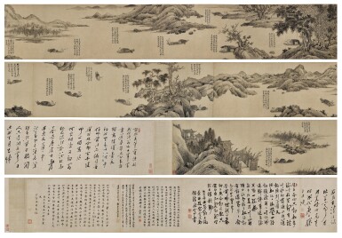 View full screen - View 1 of Lot 149. Jin Xuan, The Joy of Fishing after Wu Zhen | 金鉉 漁樂圖 水墨紙本 手卷.