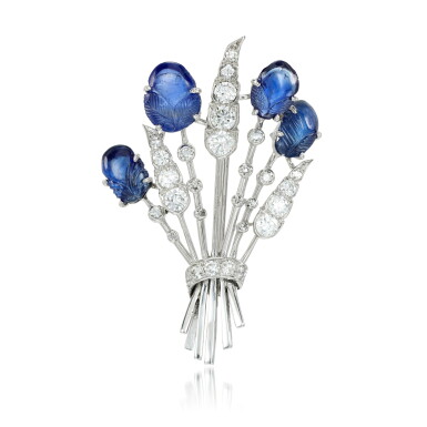 View full screen - View 1 of Lot 123. Sapphire and diamond brooch.
