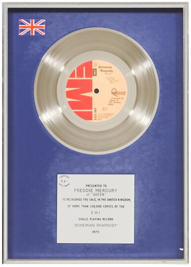 View full screen - View 1 of Lot 2040. Queen – Freddie Mercury's BPI Sales Award For 'Bohemian Rhapsody'.