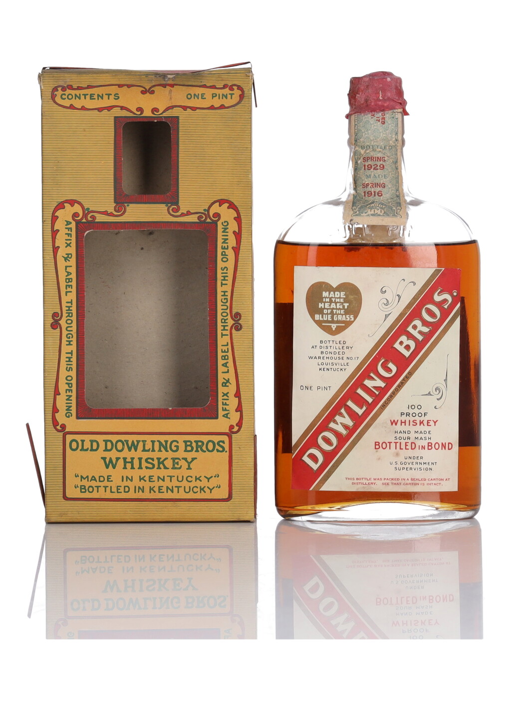 View full screen - View 1 of Lot 177. Dowling Bros 100 Proof 1916 (1 Pint).
