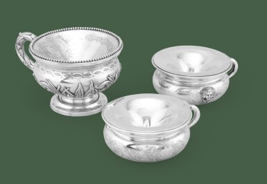 View full screen - View 1 of Lot 311. Three silver spitoons, France, circa 1860, the first Jean-François Veyrat, Paris, circa 1838-1840 | Trois crachoirs en argent, France, vers 1860, le premier par Jean-François Veyrat, Paris, vers 1838-1840.
