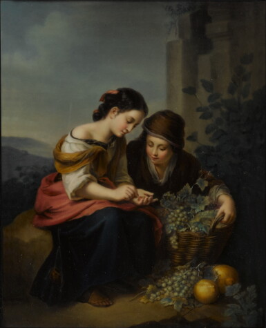 View full screen - View 1 of Lot 226. A Berlin (K.P.M.) Rectangular Plaque, 'The Little Fruit Seller', Late 19th Century.