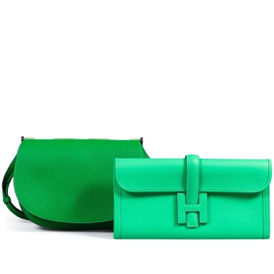 View full screen - View 1 of Lot 427. Set of Two: Bambou Clémence Saut 25 Palladium Hardware, 2020 and Vert Comics Swift Jige Elan, 2023.