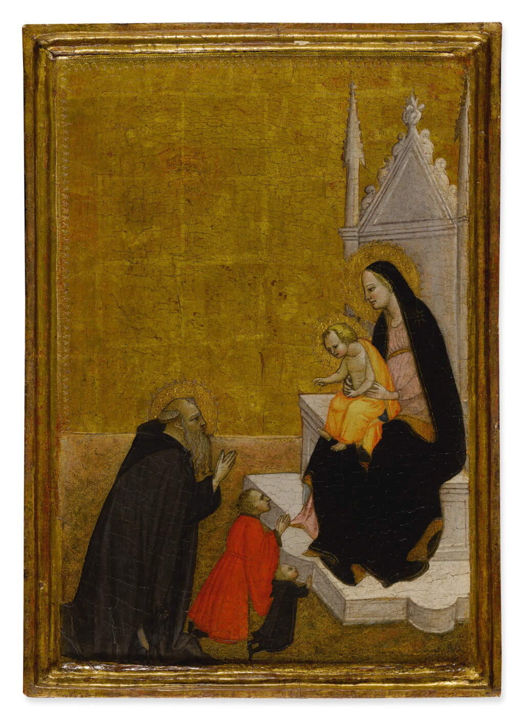 View full screen - View 1 of Lot 2. VENTURA DI MORO | MADONNA AND CHILD WITH SAINT ANTHONY AND TWO DONORS.