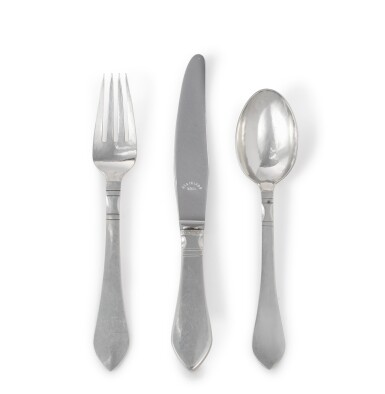 View full screen - View 1 of Lot 395. A DANISH SILVER CONTINENTAL PATTERN FLATWARE SERVICE, GEORG JENSEN SILVERSMITHY, COPENHAGEN, 20TH CENTURY.