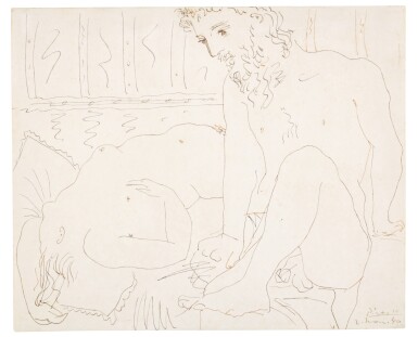 View full screen - View 1 of Lot 457. Homme accroupi et femme nue.