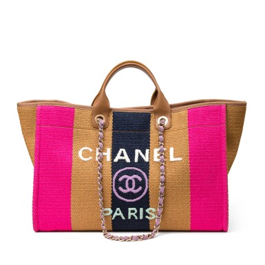 View full screen - View 1 of Lot 1022. Multicolour Striped Straw Raffia Large Deauville Tote Silver Hardware, 2019.