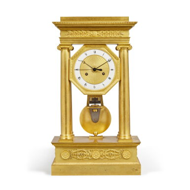 View full screen - View 1 of Lot 563. A Restauration Gilt-Bronze Portico Clock, Lesieur, Paris, Circa 1820.