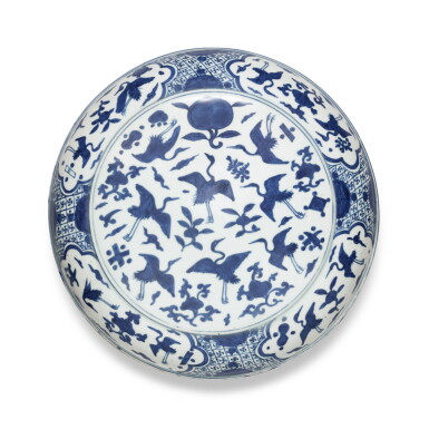 View full screen - View 1 of Lot 247. A blue and white 'crane' box and cover, Mark and period of Jiajing.