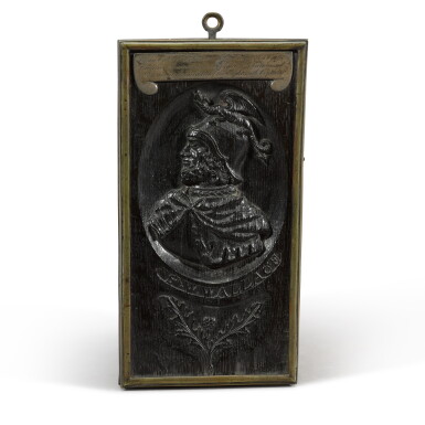 View full screen - View 1 of Lot 26. A Scottish Antiquarian relief carved bog oak portrait of Sir William Wallace, second half 19th century.