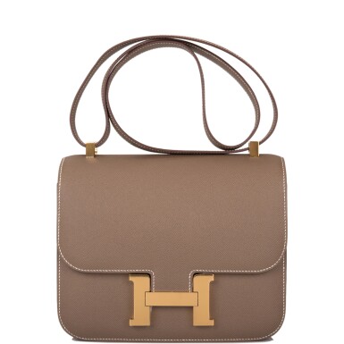 View full screen - View 1 of Lot 58. Hermès Etoupe Constance 24cm of Epsom Leather with Gold Hardware.