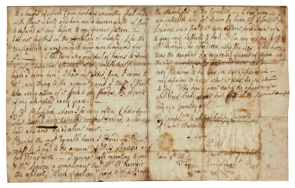 View full screen - View 1 of Lot 109. Robert Burns | Autograph letter signed, to Rev. George Lawrie, on his new-found fame as a poet, 5 February 1787.