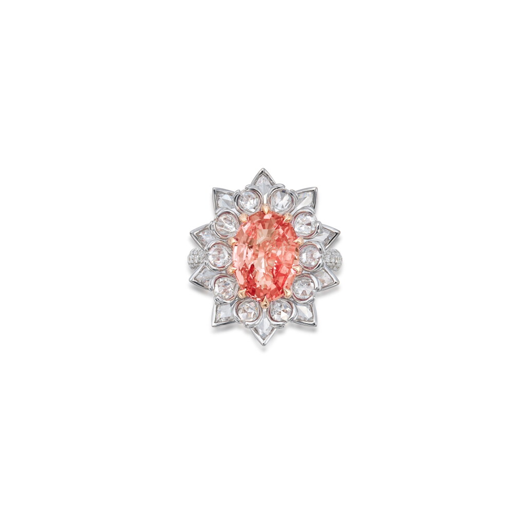 View full screen - View 1 of Lot 16. Padparadscha Sapphire and Diamond Ring | 橙粉紅色剛玉及鑽石戒指.