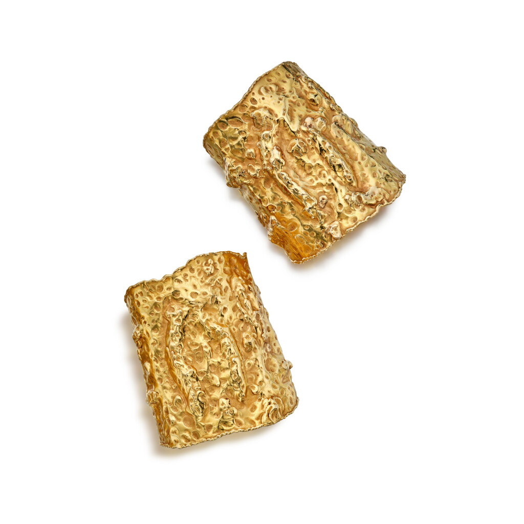 View full screen - View 1 of Lot 19. Pair of Gold 'Manchette' Cuff-Bracelets.