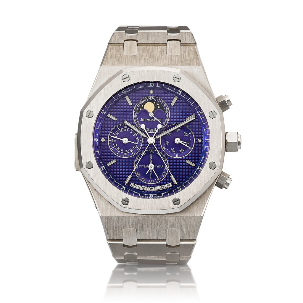 View full screen - View 1 of Lot 24. Reference 25865BC Royal Oak Grande Complication | A white gold minute repeating perpetual calendar split-seconds chronograph wristwatch with moon phases and leap-year indication, Circa 2006 | 愛彼 25865BC 型號 Royal Oak Grande Complication | 白金三問萬年曆追針計時腕錶備月相及閏年顯示,約2006年製.
