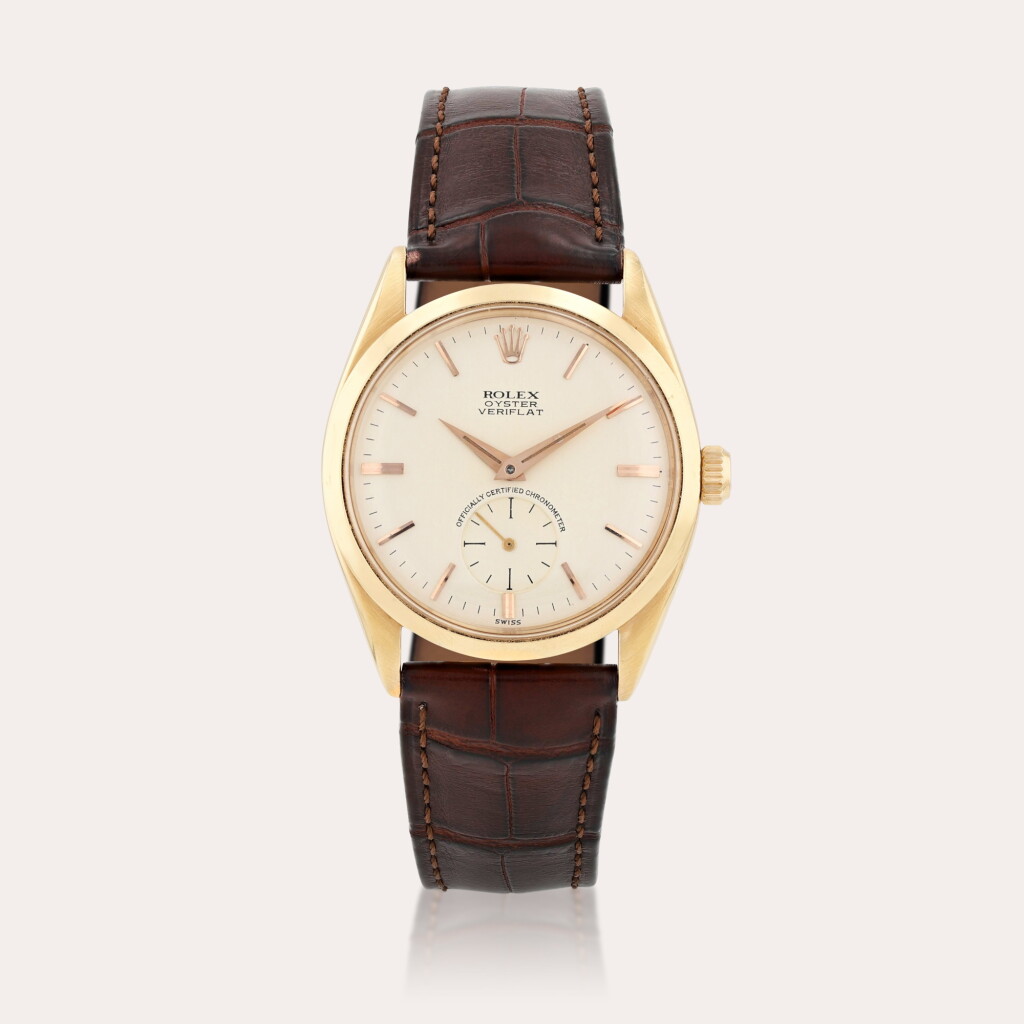 View full screen - View 1 of Lot 397. Oyster Veriflat, reference 6512 Montre bracelet en or rose | Pink gold wristwatch Vers 1957 | Circa 1957.