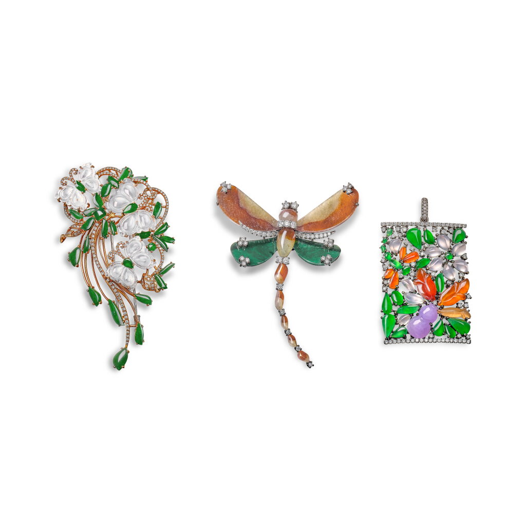 View full screen - View 1 of Lot 1499. Group of Jadeite and Diamond Jewellery | 翡翠 配 鑽石 珠寶一組.