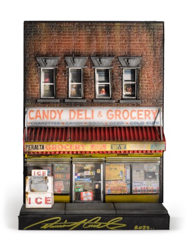 View full screen - View 1 of Lot 70. Original miniature of a classic New York City bodega with icebox, signed.