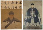 A group of two portraits | 佚名《宋林和靖先生像》設色絹本 立軸 及 佚名《滿清官員像》水墨紙本 鏡框 一組兩幅