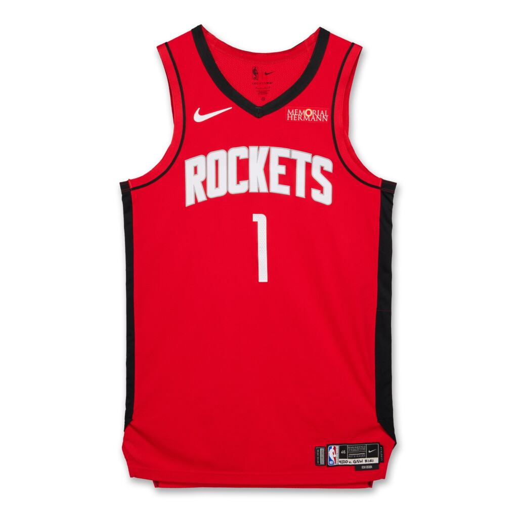 View full screen - View 1 of Lot 23. Amen Thompson Houston Rockets 2025 NBA Playoffs Western Conference Round 1 Game Worn Icon Edition Jersey | Game 1 | Matched to 1 Playoff Game | 3 Regular Season Games | Playoff Debut.