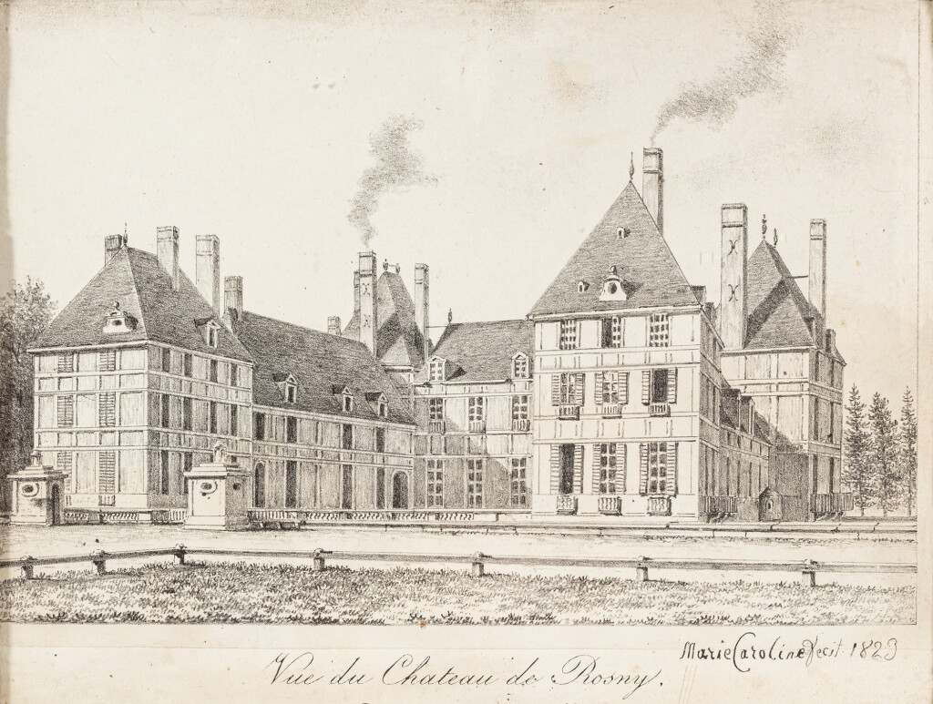 View full screen - View 1 of Lot 605. An engraving depicting a view of the château de Rosny, mid-19th century | Gravure représentant une vue du château de Rosny, milieu du XIXe siècle.